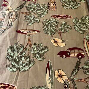 Hawaiian Tiki Beach Woody Car Surfboard Palm Trees Fabric 90" Wide x 64"